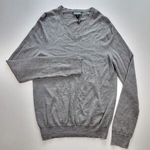 Express Men's Pullover Sweater V-neck Gray Merino Wool‎ Size Large NEW W/O TAG